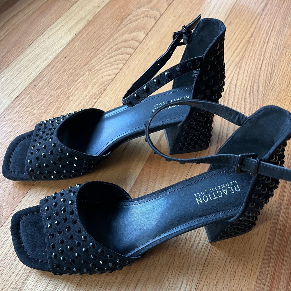 Kenneth Cole Black Studded Block Heels